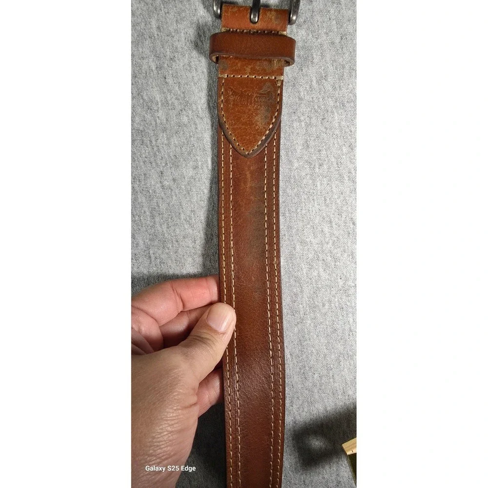 Levis Mens Brown Genuine Leather Belt XL 42-44 Double Stitch Two Horse Logo
